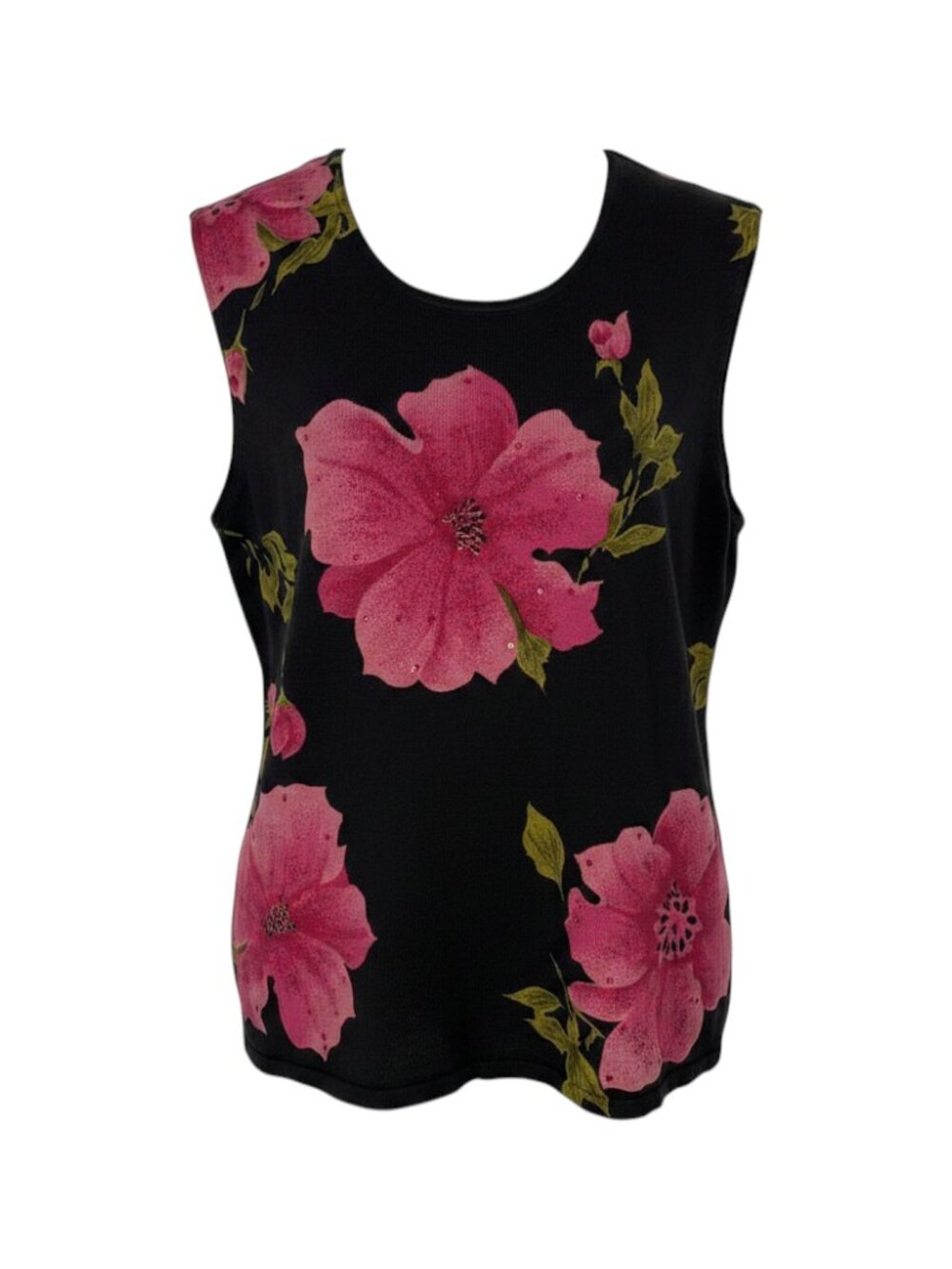OBEE Black Pink Women's Top XL Black Floral Sleeveless
